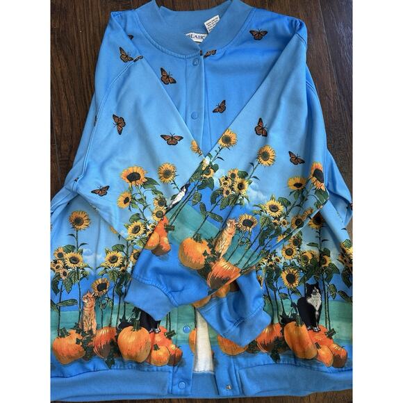 Vintage Blair Fall Crazy for Pumpkins & Cats Button Snap Sweater Size 2XL - Picture 3 of 6